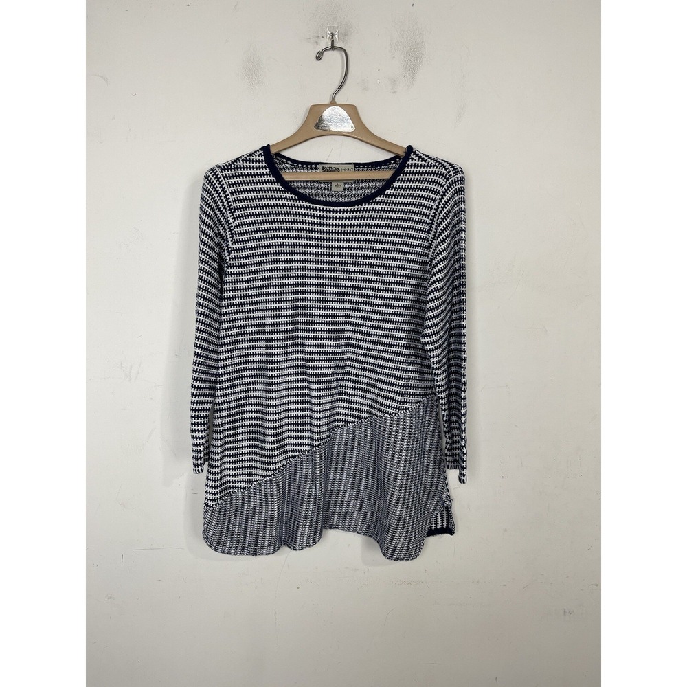 Habitat Womens Sweater Large Blue Lagenlook Beach Coastal Tunic Boho Knit Cotton